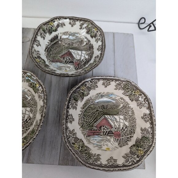 Vintage Johnson Brothers Friendly Village Set of 4 Rimmed Soup Bowls 6" - Picture 3 of 7